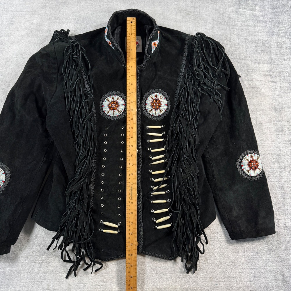 Canadian Leather Creations Jacket Womens XL Black Suede Fringe Beaded Western - Picture 10 of 13